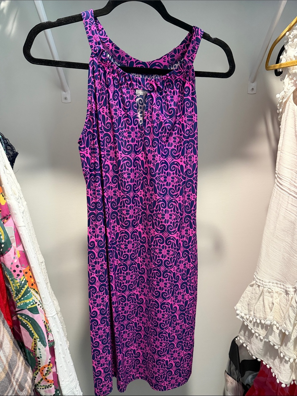Sleeveless Pink & Navy Printed Maxi Dress